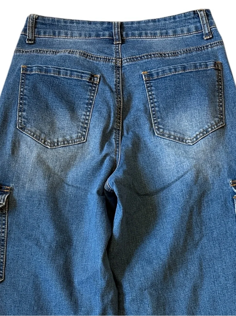 Wax Jean Wide Leg Cargo Jeans High Rise 5 27 Y2K Dark Blue Fade Streetwear